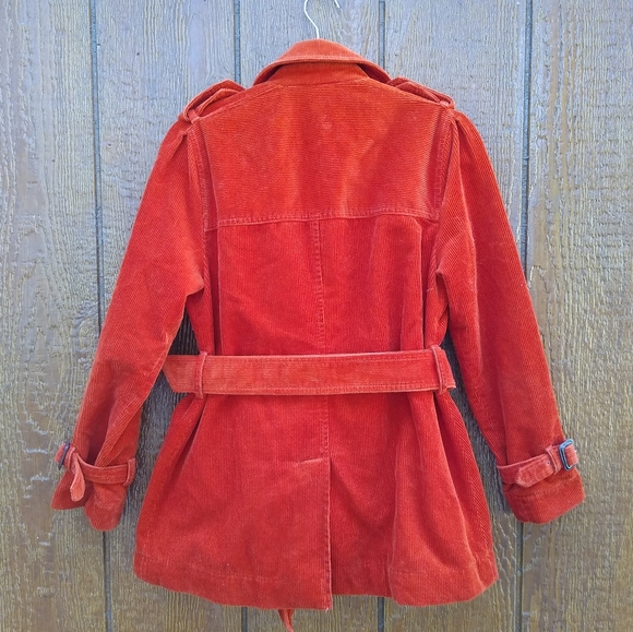 L.L. Bean Burnt Orange Corduroy Belted Trench Coat Pea Coat Size XS Petite - Picture 14 of 15